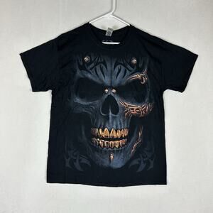 Motorcycle Graphic Skull T-shirt Men's Large Black Short Sleeve Bike Riding Tee
